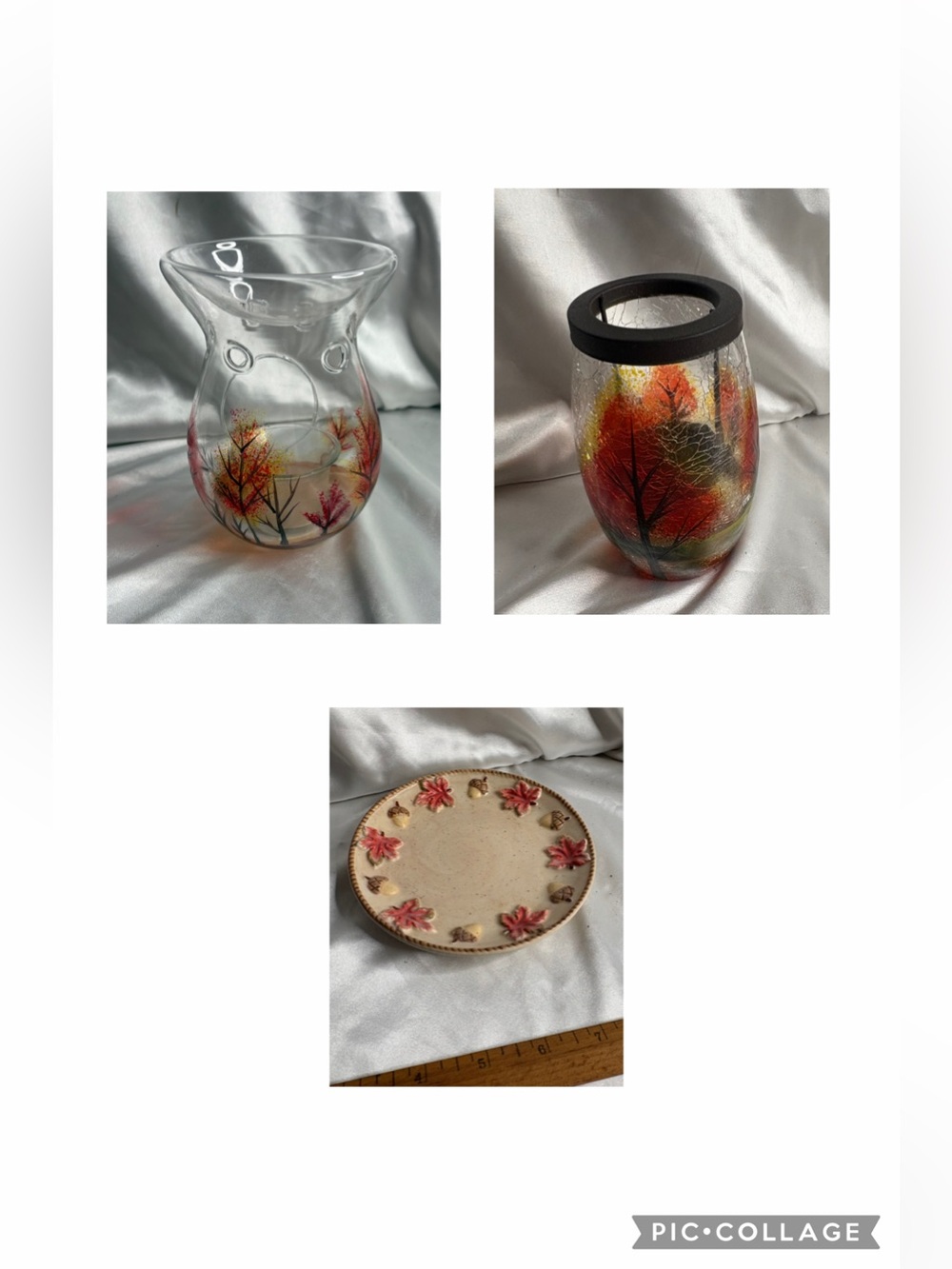 Lot of FALL THEMED ITEMS 2 CANDLE HOLDERS & A CUTE LEAF PLATE